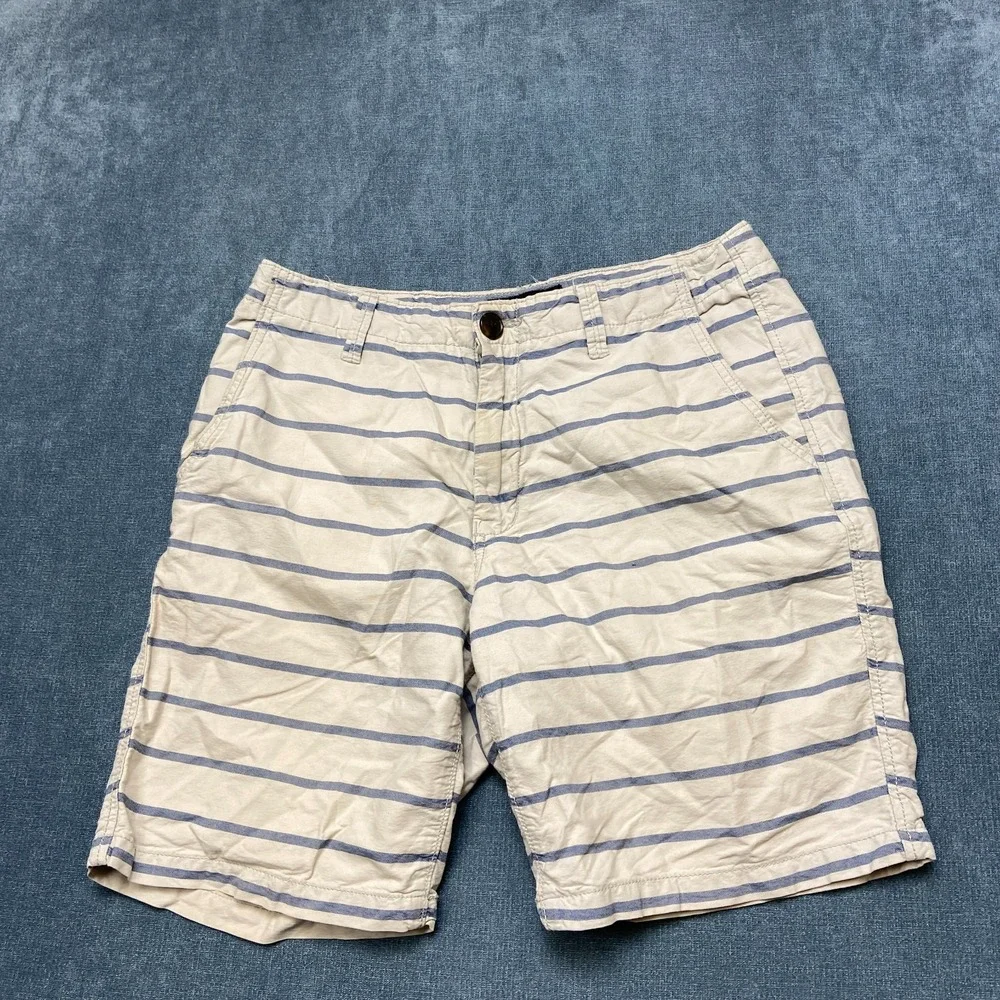 Aeropostale Chino Shorts Mens 32 Blue White Striped Cotton Summer Flat Front
